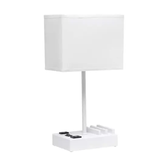 Simple Designs 15.3" Table Lamp with 2 USB Ports & Charging Outlet White Base/White Shade {1}