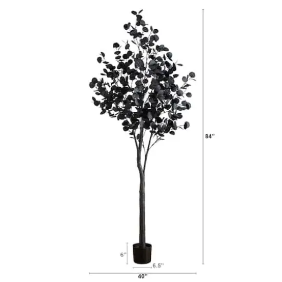 7ft. Pre-Lit Artificial Halloween Black Eucalyptus Tree with 420 Orange & Purple LED Lights {3}