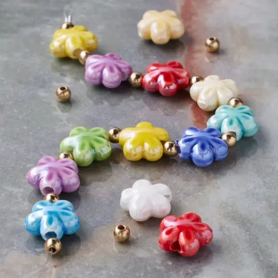 Multicolor Ceramic Flower Beads, 11mm by Bead Landing&trade; {3}