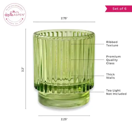 Kate Aspen Ribbed Green Glass Votive Candle Holder Set, 6ct. {7}
