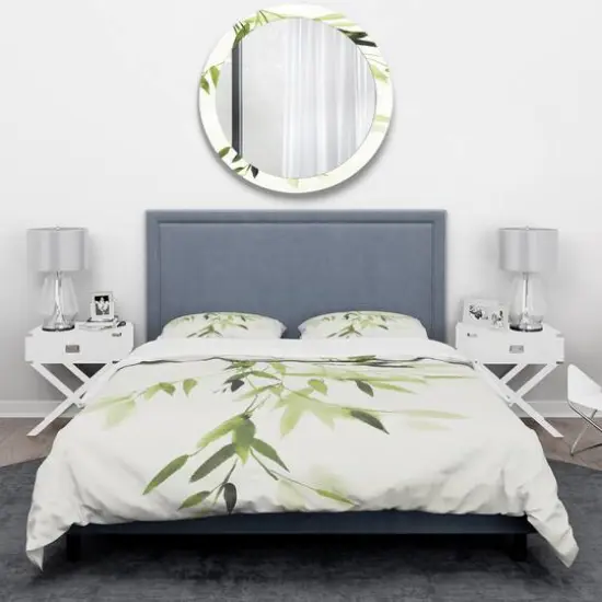 Designart 'Simplist Bamboo Leaves I' Cottage Bedding Set - Duvet Cover & Shams {4}