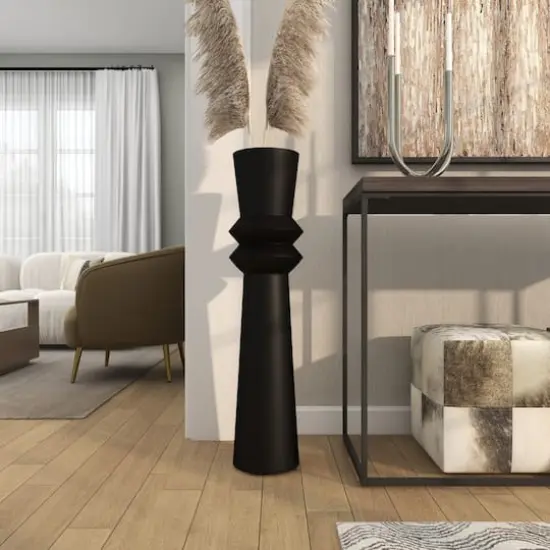 38" Black Metal Tall Art Deco Fluted Floor Vase {3}