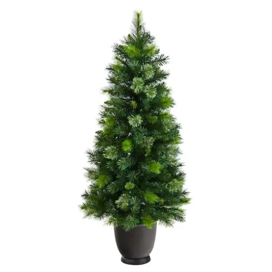 4.5ft. Pre-Lit Oregon Pine Artificial Christmas Tree in Decorative Planter, Warm White Lights {4}