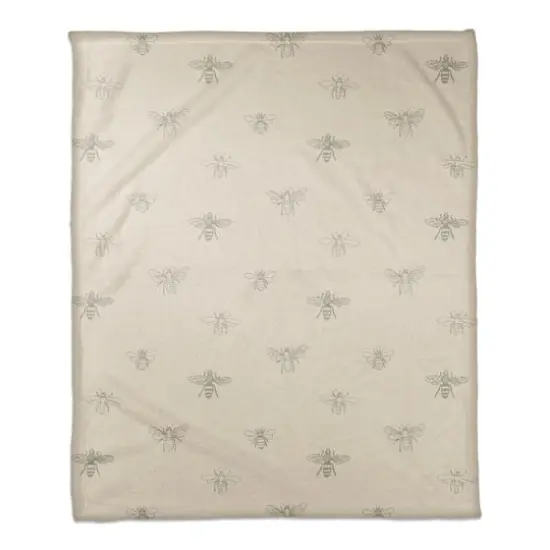 Delicate Bee Pattern Coral Fleece Blanket Gray/Cream {1}