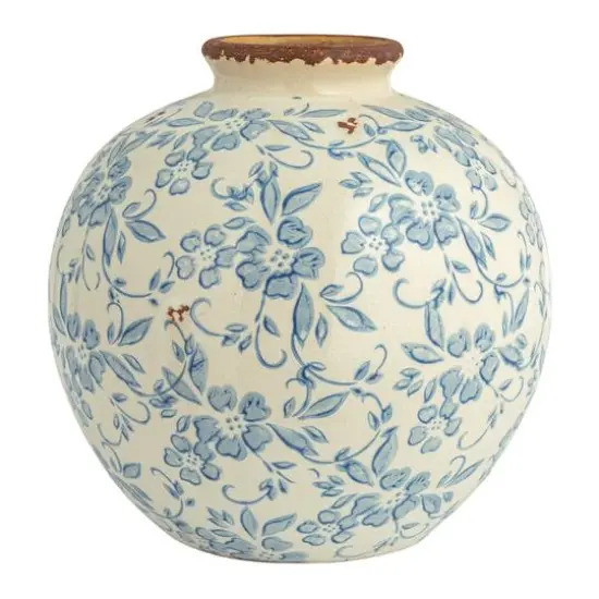 Hello Honey&reg; 8" Blue & White Crackle Floral Terra Cotta Vase {7}