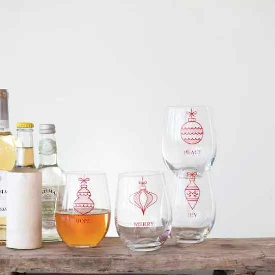 Hello Honey&reg; 18oz. Ornament Stemless Wine Glass Set {4}