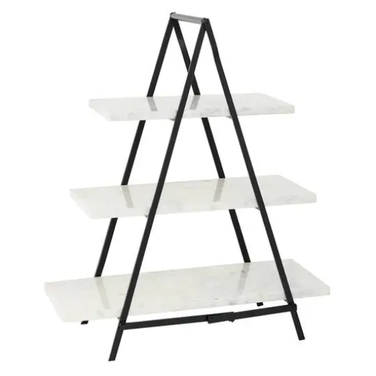 23" White Marble & Iron Contemporary 3-Tier Tray Stand {1}