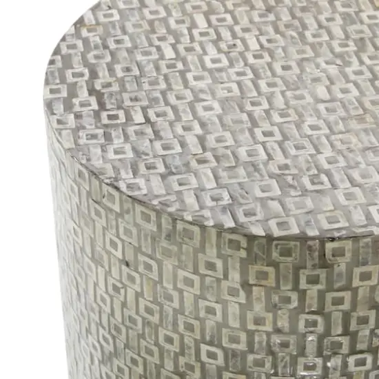 22" Mother of Pearl & Wood Round Accent Table Gray {5}