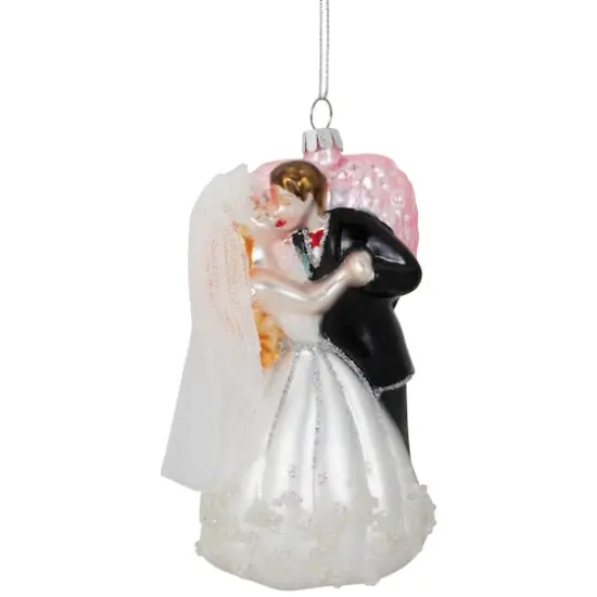 5.25" Bride and Groom Kissing Glass Wedding Christmas Ornament {9}