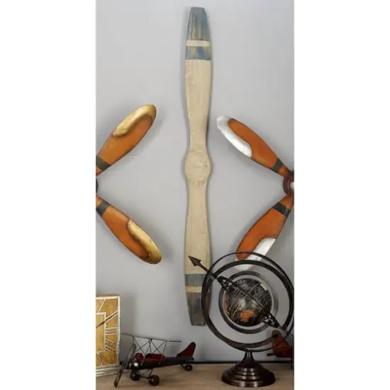 47" Light Brown Distressed Wood Industrial Propeller Wall Decor {9}
