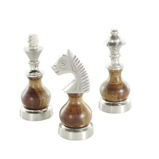 6" Silver Aluminum Metal Chess Sculpture with Round Wood Centers, 3ct. {7}
