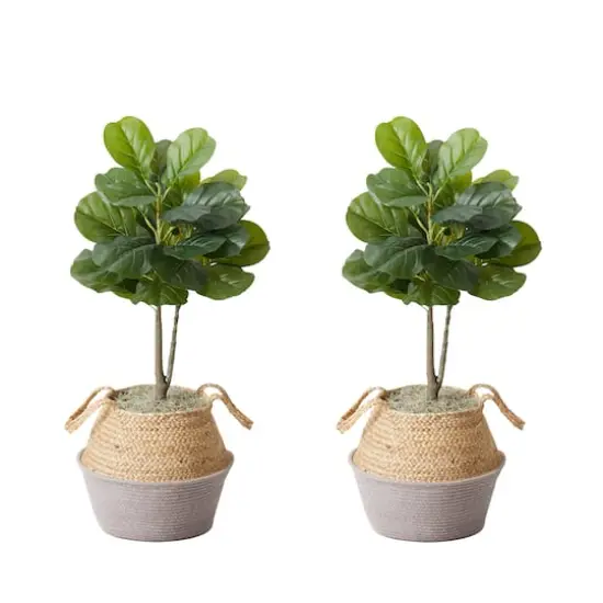 3ft. Artificial Fiddle Leaf Fig Tree With Handmade Cotton & Jute Woven Planter Set DIY Kit Gray {1}