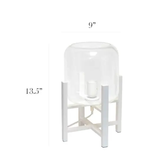 Simple Designs&trade; 13.5" White Wood Mounted Table Lamp with Clear Glass Cylinder Shade {4}