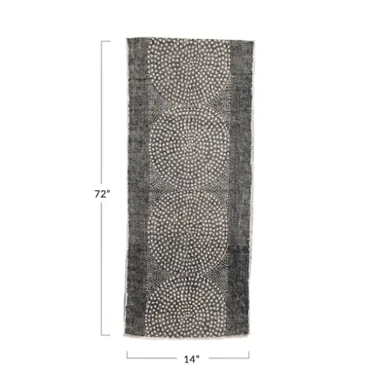 Hello Honey&reg; 72" Stonewashed Cotton Canvas Table Runner with Dot Pattern and Frayed Edges {1}