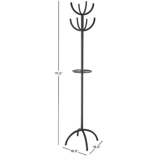 72" Black Metal 8 Hook Coat Rack with Ached Legs {8}