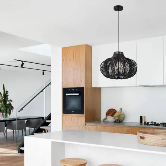 Hello Honey&reg; 17.75" Black Boho Handwoven Paper Rope & Metal Ceiling Pendant Lamp {3}