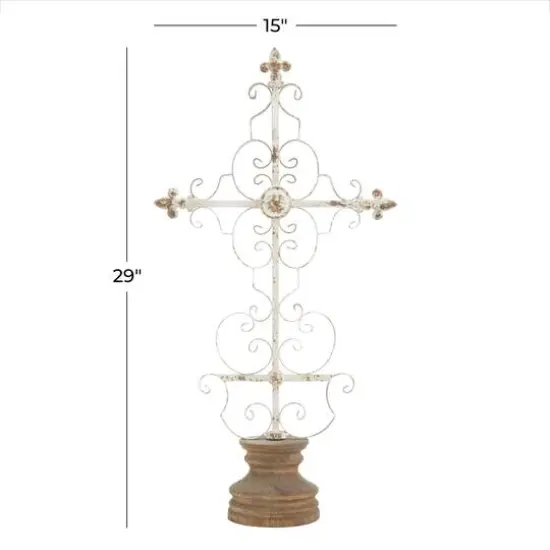 29" White Iron French Country Cross Sculpture {7}