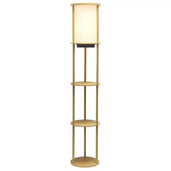 Simple Designs&trade; 62.5" Round Floor Lamp with 2 USB Ports and 1 Outlet Tan {3}