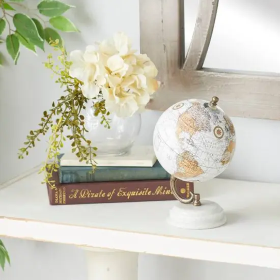 8" White Marble & Metal Modern Globe {8}
