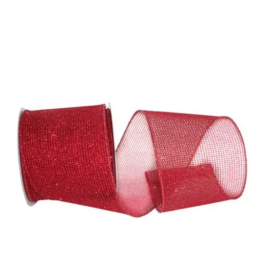 Reliant 4" x 10yd. Glitter Web Mesh Wired Metallic Ribbon Red {2}