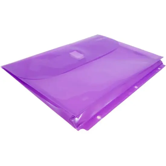 JAM Paper 9.5" x 11.5" Hook & Loop Closure 3-Hole Punch Plastic Envelopes, 12ct. Purple {5}