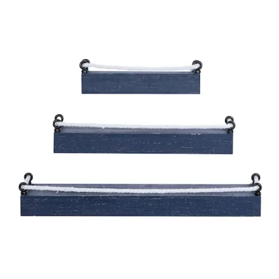Set of 3 Blue Wood Contemporary Wall Shelves 32", 25", 17" {1}