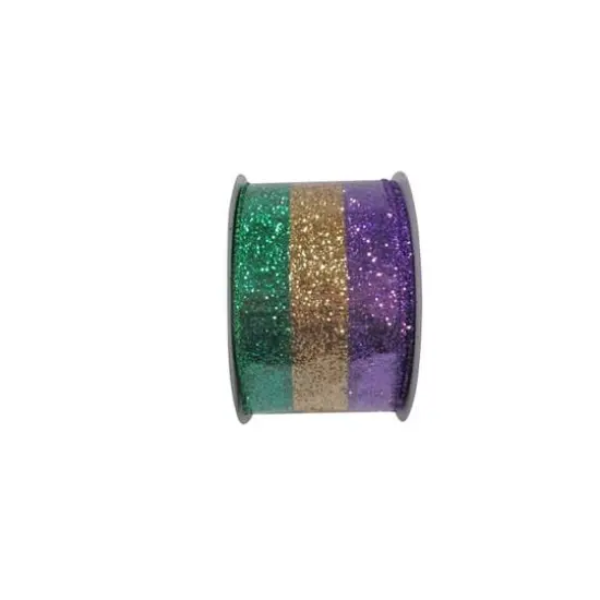 Reliant 2.5" x 10yd. Glitter Wired Mardi Gras Tri Stripe Ribbon {1}
