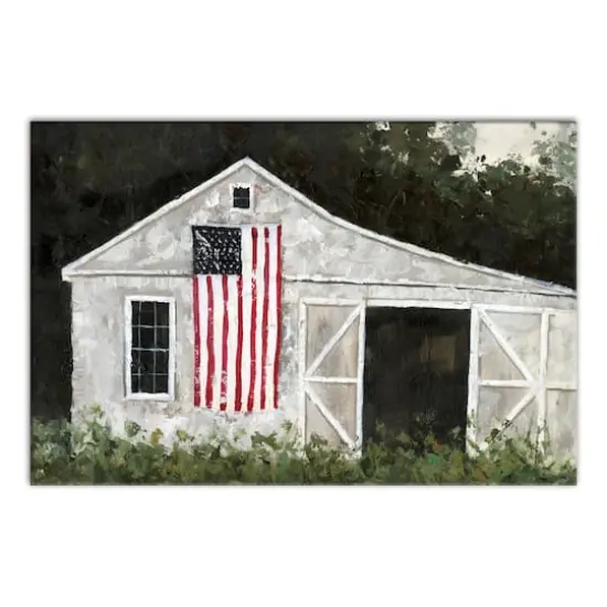White Rustic Patriotic Barn II Canvas Wall Art {1}