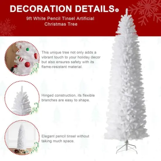 9ft. Unlit White Pencil Tinsel Artificial Christmas Tree {5}