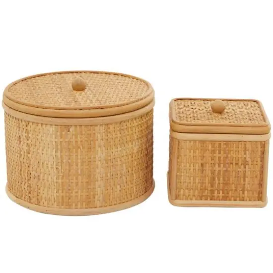Brown Rattan Storage Box Set {5}