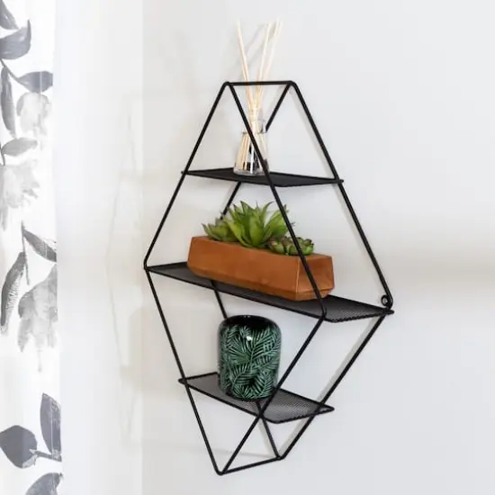 Honey Can Do 24" Black Three-Tier Diamond-Shaped Decorative Metal Wall Shelf {3}