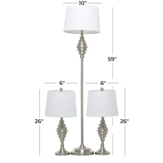 Set of 3 Silver Iron Coastal Table Lamp, 59" x 10" x 10" {14}
