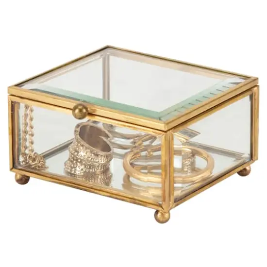 Home Details Vintage Mirrored Bottom Gold Square Keepsake Box {8}