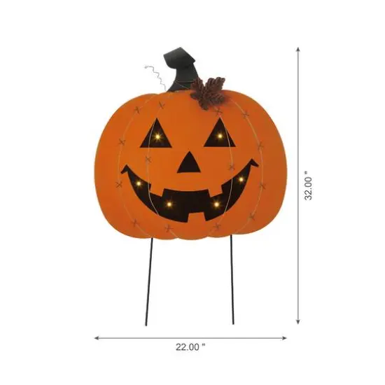 Glitzhome&reg; 30" Orange Lighted Metal Halloween Pumpkin Yard Stake {4}