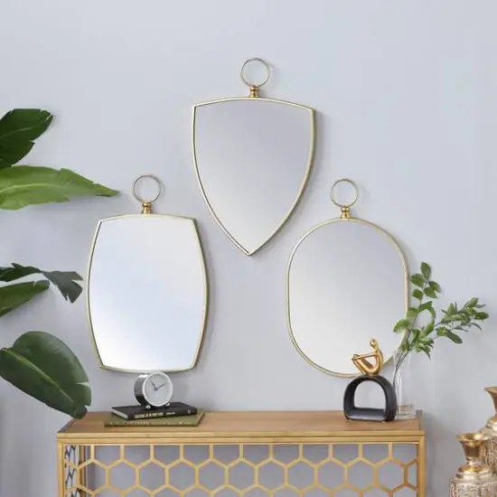 Set of 3 Gold Wood Traditional Wall Mirror 24", 24", 25" {9}