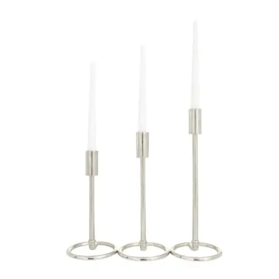Set of 3 Silver Aluminum Contemporary Candle Holders, 14" x 5" x 5" {1}