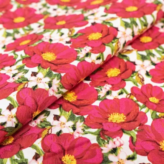 SINGER Pink Flowers on White Cotton Fabric {3}