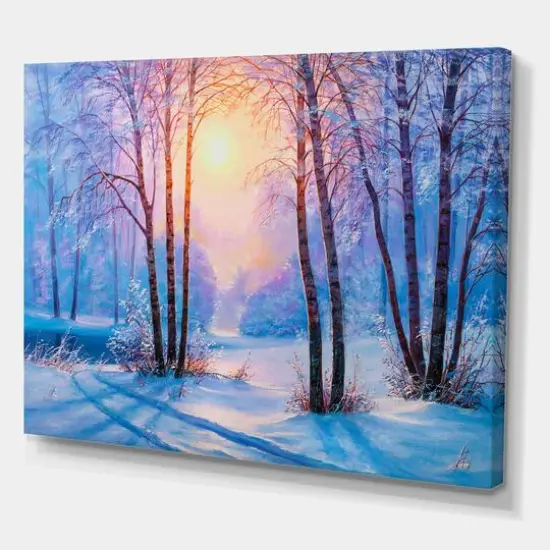Designart - Warm Sunshine Reflection Over Winter Forest River III - Farmhouse Canvas Wall Art Print {4}