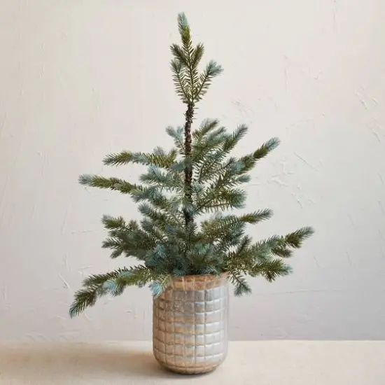 Hello Honey® 8.25" Distressed Pewter Round Grid Pattern Debossed Metal Planter {3}