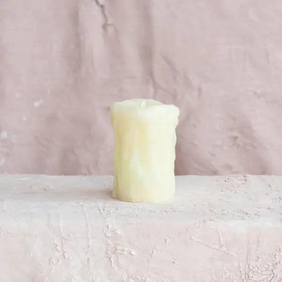 Hello Honey&reg; 5" Ivory Pillar LED Candle with Embossed Faux Melted Wax {4}