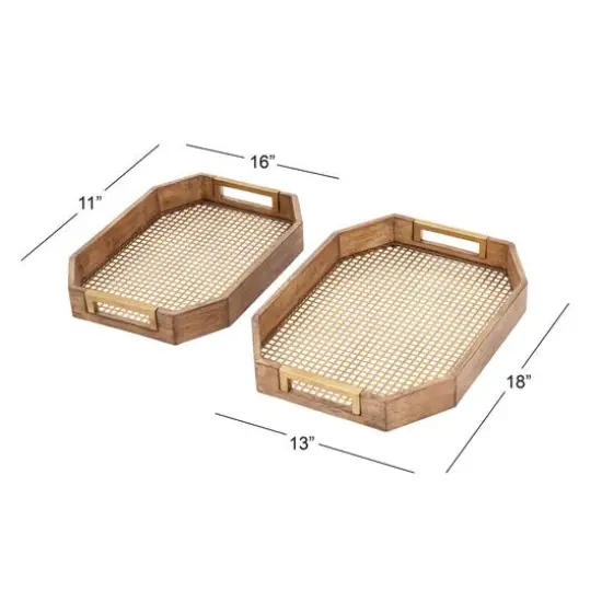 Light Brown Wood Traditional Tray Set {5}