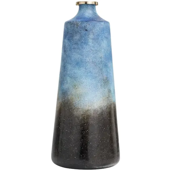 20" Blue Glass Galaxy Inspired Abstract Vase with Gold Top {5}