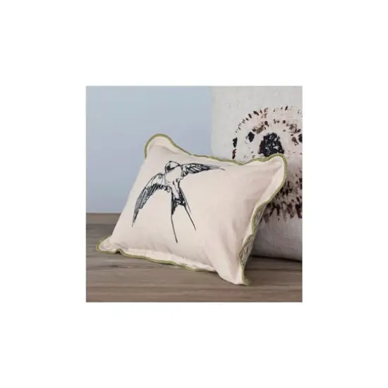 Hello Honey&reg; Embroidered Bird Cotton Chambray Printed Lumbar Pillow with Patterned Back & Scalloped Edge {3}