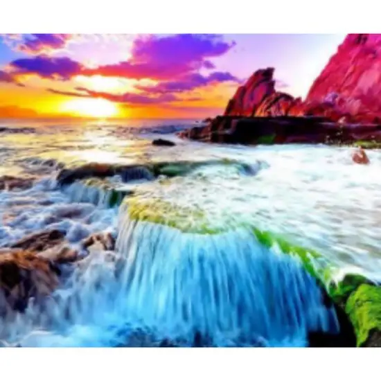 Sparkly Selections Waterfall Sunset Diamond Painting Kit, Round Diamonds {1}