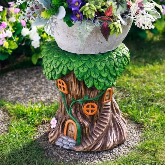 13.75" Fairy Tree Stump Outdoor Garden Plant Stand {3}