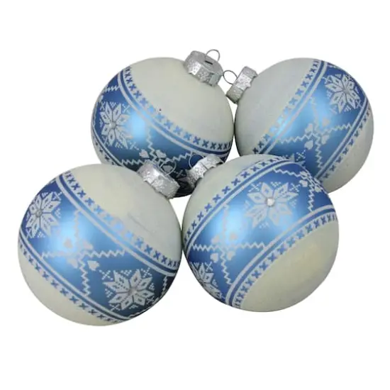 4ct. 4" Blue & White Nordic Fair Isle Glass Ball Ornaments {1}