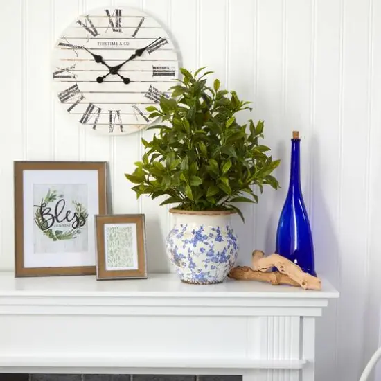 28" Coffee Leaf Artificial Plant in Vintage Floral Planter (Real Touch) {4}