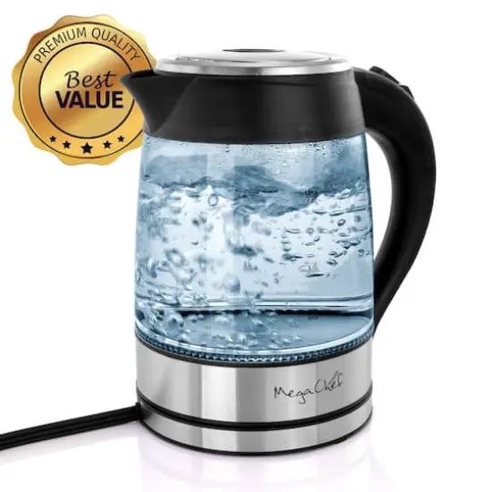 MegaChef 1.8L Glass Body & Stainless Steel Electric Tea Kettle {10}