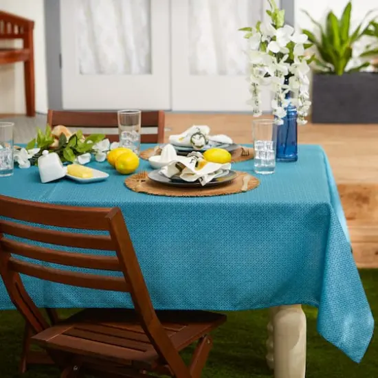 Storm Blue Tonal Lattice Print Outdoor Tablecloth with Zipper, 60" x 120" {5}