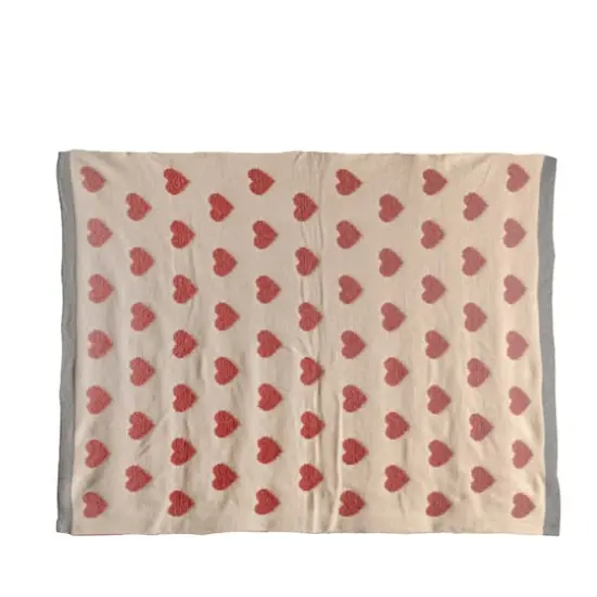 Hello Honey&reg; Pink & White Hearts Cotton Knit Chenille Baby Blanket {4}